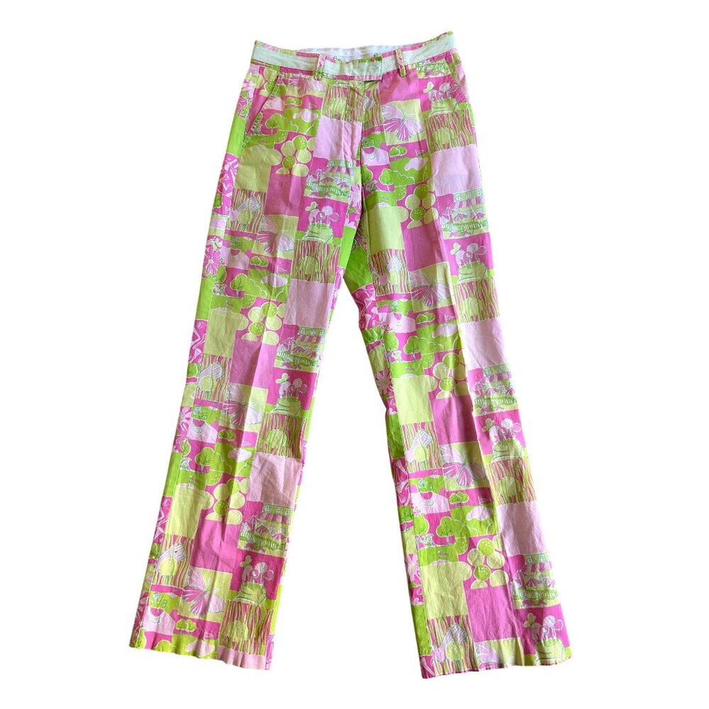 VIntage Lilly Pulitzer Women's Sz 4 Patchwork Pants Cotton Blend Casual Slim Fit